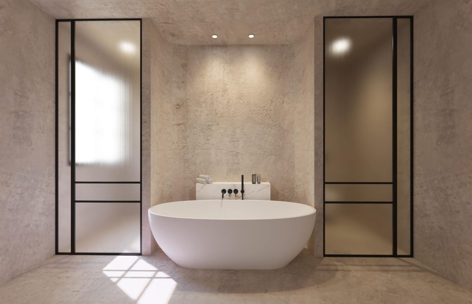 bañera exenta 3d render microcemento baños